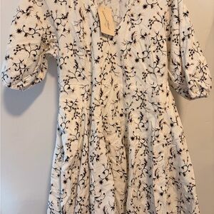 Universal Thread Cream Dress with Black and Blush Floral Print